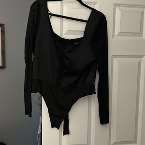 Black satin bodysuit